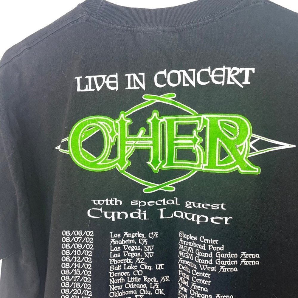 Cher Womens Tee Shirt Size Large Black Live In Concert 2002 Tour Dates Mexico - Picture 4 of 10
